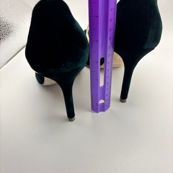 Malone Souliers Green Velvet Heels Gold Bands Pointed Toe Stiletttos 38.5 8-8.5 - Picture 6 of 7